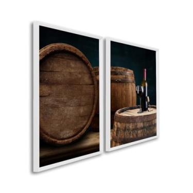Imagem de Quadros Decorativos Barril de Carvalho Vinho Tinto Elegância e Sofisticação para Sala, Cozinha e Áreas Gourmet (Branco, 60x90, S/Vidro)