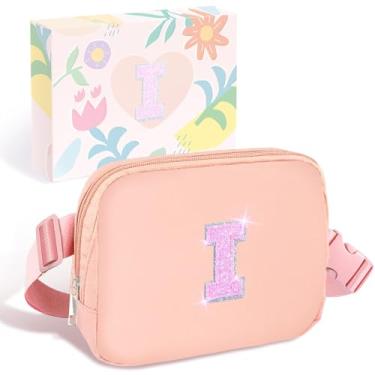 Imagem de COSHAYSOO Pochete de cintura pequena com alça ajustável com patch de letra inicial para mulheres, adolescentes, meninas, viagens, academia, caminhada, bolsa de viagem transversal, bolsa moderna, rosa