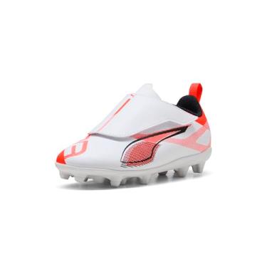 Imagem de PUMA Tênis infantil unissex Ultra Play com gancho e laço, chuteiras artificiais de futebol, Puma Branco-puma preto vermelho brilhante, 10 Little Kid
