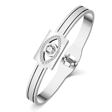 Imagem de YINYA Bracelete de aço inoxidável banhado a ouro 18 K, prata divertida, olho turco, strass, joia para mulheres, berloques, presentes de festa, Medium, Aço inoxidável, Diamante