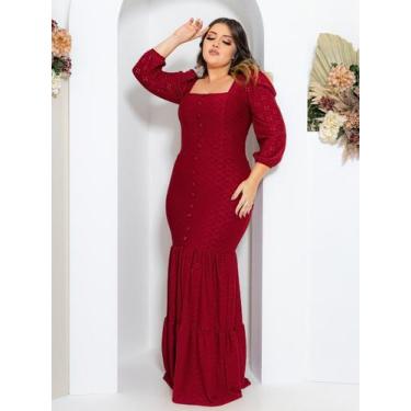 Imagem de Vestido Longo Justo Sereia Malha Lese com Botões Festa Casamento - Ves