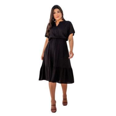 Imagem de Vestido Midi Manga Viscolinho Com Pipoquinha - Sml Fashion, G1, Preto,