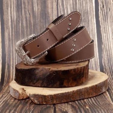 Imagem de Cinto Feminino Country Barretos Em Couro Fivela Prateada Com Rebites -