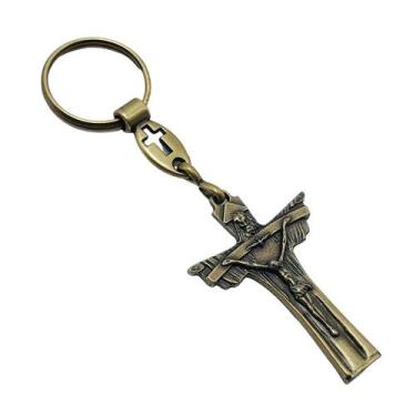 Imagem de Chaveiro Crucifixo Santíssima Trindade Metal Ouro Velho - FORNECEDOR 1