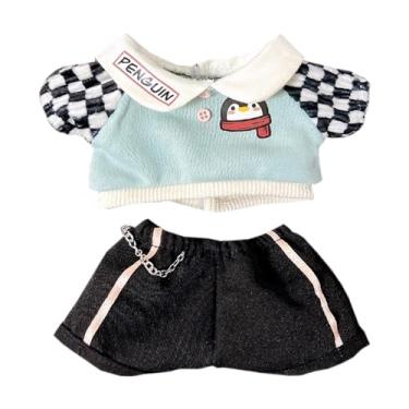 Imagem de niannyyhouse Roupas de boneca de pelúcia de 10 cm e 20 cm, jaqueta, calças, pinguim, fato de treino, acessórios para bonecas (azul, 20 cm)