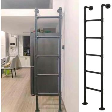 Imagem de Escada de porão de saída, escada de poço de janela de saída de aço montada na parede, serve para todas as janelas do porão, cama alta fora do convés RV apartamentos, carrega 150 kg