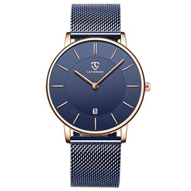 Imagem de Relógio masculino, relógio de pulso minimalista, moderno, simples, analógico, data, com pulseira de couro, L6628-Azul