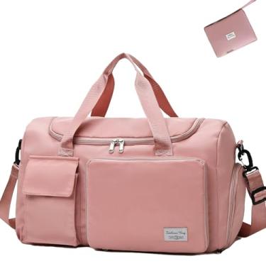 Imagem de Bolsa de viagem, bolsa de viagem para o fim de semana, bolsa feminina de transporte para aviões, bolsa esportiva de academia com manga de carrinho, C - rosa, Bolsa de viagem (com alça de ombro)