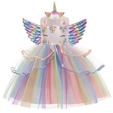 Imagem de Vestido de Princesa Unicórnio Colors, Vestido Fantasia de Unicórnio Infantil – Conjunto 3 Peças Mágico e Encantador (Branco, 100 (2-3 anos))