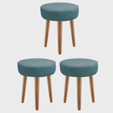 Imagem de Kit 03 Banqueta Alta Julia Industrial 55cm Pé Palito Rústico Suede Azul Turquesa - Ahz Móveis