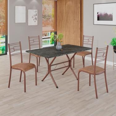 Imagem de Conjunto Sala de Jantar Mesa Retangular 120x75cm Tampo Pedra Ardósia Indiana 4 Cadeiras Paraty