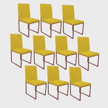 Imagem de Kit 10 Cadeira de Jantar Office Sttan Industrial Escritório Sala Ferro Bronze Suede Amarelo - Ahz Móveis