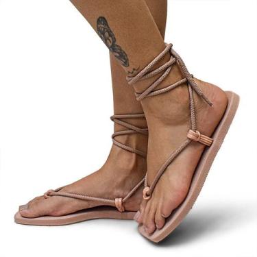 Imagem de Sandália Rasteira Feminina de Amarrar Bico Quadrado Modernidade Inovaç