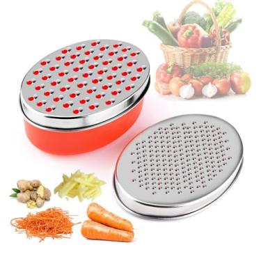 Imagem de Kunovo ralador de queijo com recipiente de armazenamento hermético, triturador de queijo e ralador de vegetais, ralador de caixa (1 vermelho)