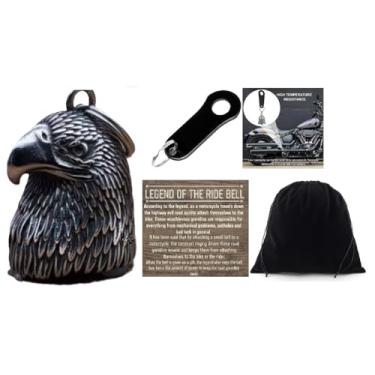 Imagem de KMA Est. 2005 THE RIDE BELL Cabeça de águia 3-D com gancho preto para motociclista Lucky Charm Biker Luck Gift, Small, Aço inoxidável, Sem Pedra Preciosa