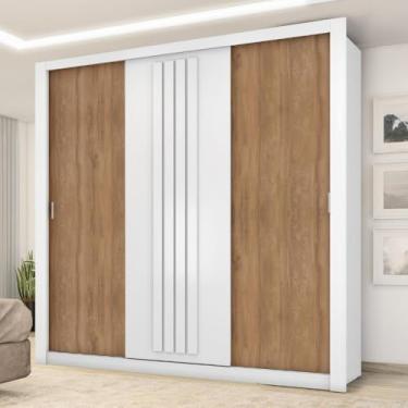 Imagem de Guarda Roupa Casal 3 Portas Doha Carraro (Branco com Freijó)