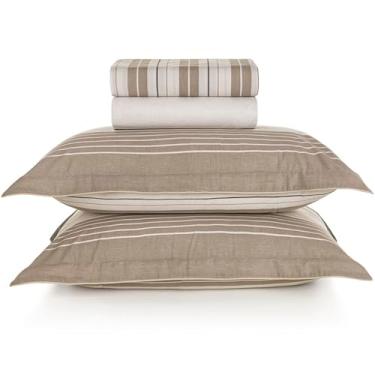 Imagem de Jogo de Lençol Queen Karsten Percal 200 Fios 100% Algodão Estampado Cama Dobra Feita 4 Peças (Damier - Listras)