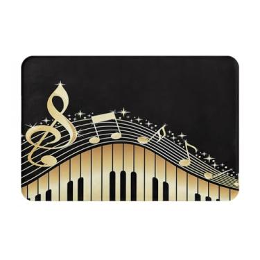 Imagem de LRCCJS Tapete de banho ouro amarelo notas de piano música secagem rápida tapetes de banheiro antiderrapante tapete de chuveiro absorvente tapete de chão para banheiro, banheira, pia, 50 x 81 cm