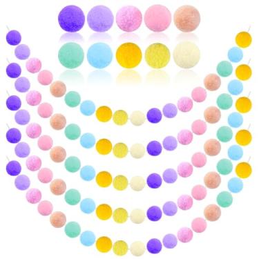Imagem de QSCFKL Guirlanda De 5 Peças Em Tons Pastéis Pompom, Decorações Páscoa Para Pendurar, Decoração Casa Sala Estar, Parede, Aula, Árvore Natal, Bolas Feltro Coloridas Arco-Íris, Suprimentos Chá Bebê E F