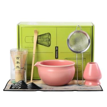 Imagem de XhiGeUFG Conjunto De Matcha, 7 Peças, Tigela Matcha Com Bico, Batedor, Suporte, Colher Bambu, Peneira Aço Inoxidável