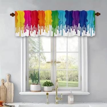 Imagem de Cortinas curtas de tratamento de janelas arco-íris abstratas, cortinas blackout com bolso para varão, painel para banheiro, quarto, sala de estar, 137 x 45 cm