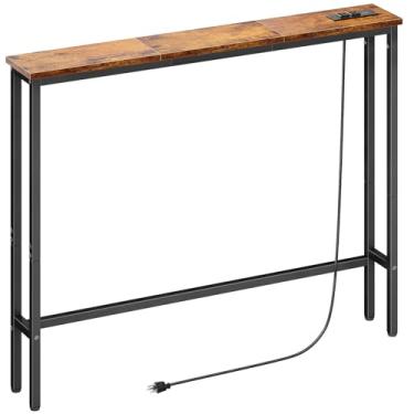 Imagem de ELYKEN Mesa De Console Estreita De 5,9" Com Tomadas, Comprimento Total De 39,4" Atrás Da Mesa De Sofá Com Estação De Carregamento E Cabo De Extensão De 5,9' Para Sala De Estar, 5,9" P X 39,4" L X 2