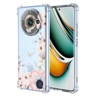 Imagem de RRXSYXL Capa para Oppo Realme 11 Pro 5G com estampa floral transparente, capa macia à prova de choque, borboletas de flores rosa, 11 Pro Plus 5G