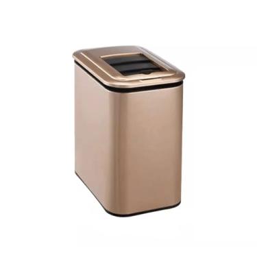 Imagem de Lixeira Lixeira com sensor inteligente estilo chinês, clipe elétrico doméstico, vaso sanitário estreito, banheiro, cozinha, sala de estar, quarto, lixeira de grãos de madeira Lixeira(Gold,9L)