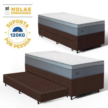 Imagem de Cama Box com Colchão de Molas Ensacadas Pillow In Elite + Auxiliar de Espuma Unique Solteiro 88cm