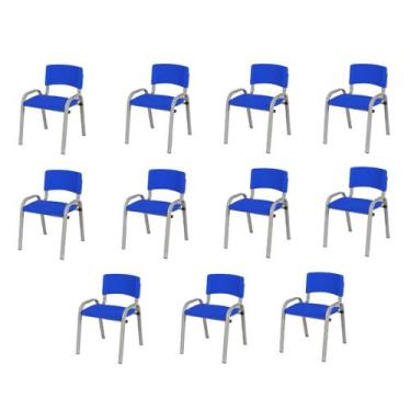 Imagem de Kit 11 Cadeiras Infantil Iso, Escola, Base Cinza-Azul - J A Garcia