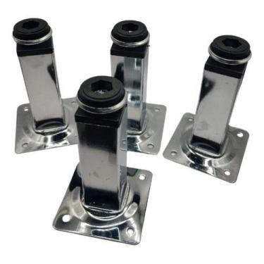 Imagem de 4 Pés Para Móveis Com Regulagem Quadrado 10cm De Metal - HD Ferragens,