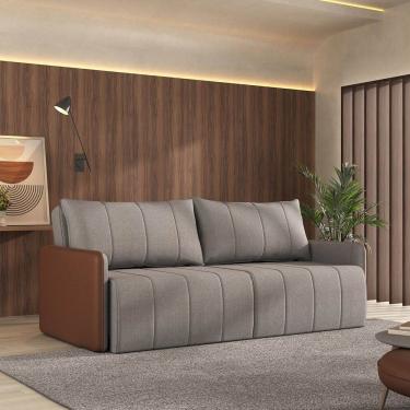 Imagem de Sofá Cama Retrátil e Reclinável 3 Lugares 225cm Jequitibá Cabecasa Madeiramadeira Caramelo/Capuccino