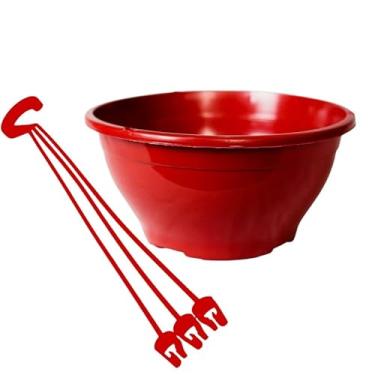 Imagem de kit 10 vasos plasticos cuia 21 + 10 hastes volume de 2 litros coloridas para plantas pendentes suculentas (VERMELHO)