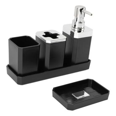 Imagem de Acessórios para o Banheiro Conjunto, Texturizada Brilhante, Kit de Acessórios de Banheiro de 6 Peças Com Garrafas de Loção, Porta-escova de Dentes, Sabão, Bandeja e Copo de (Preto)