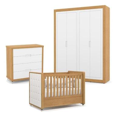 Imagem de Quarto de Bebe 4 Portas Tutto New com Capitonê New Boucle e Gaveteiro 