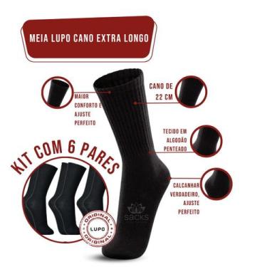 Imagem de KIt 6 Pares de Meia Lupo Cano Extra Longo Academia Algodão, Preto, M