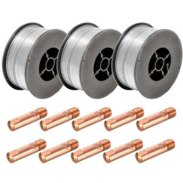 Imagem de Kit 3 Arames Solda Mig Revestido Uso Sem Gás 0,8mm E71t-sg Rolo 1kg - 