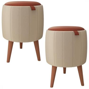 Imagem de Kit 2 Puff Redondo Sala Quarto Detalhe em Couro Puffe Banqueta Retro Suporta 120Kg(BEGE)