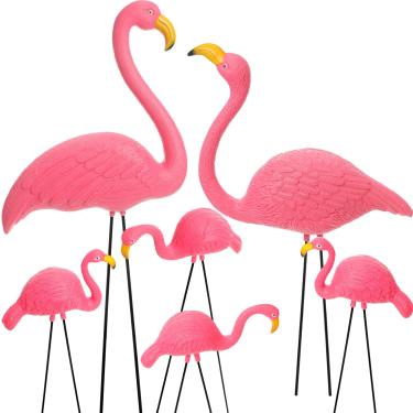 Imagem de DoubleFill Conjunto de 6 decorações de jardim de flamingo rosa, estacas de enfeite de jardim de flamingo com pernas de metal (42,9 cm, 32 cm, 19 cm, 16 cm), estátua de plástico para decoração de festa