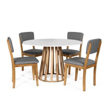 Imagem de Mesa De Jantar Redonda Gabi Bran/jade Com 4 Cadeiras Estofadas Ella Cinza Escuro