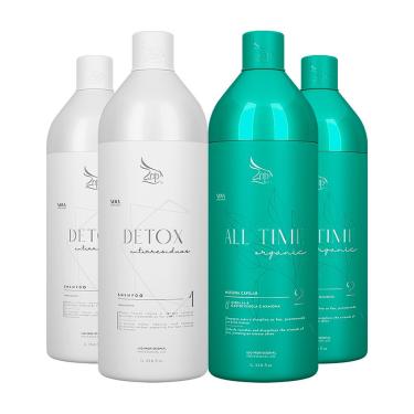 Imagem de Kit 2 Escovas Progressivas Zap All Time Orgânica + 2 Shampoos Detox 1 Litro