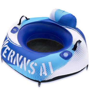 Imagem de WERNNSAI Tubos de água infláveis de tubo de rio resistente de 132 cm com cobertura de lona, boia de piscina, boia de rio, espreguiçadeira, com porta-copos, alças de apoio para encosto