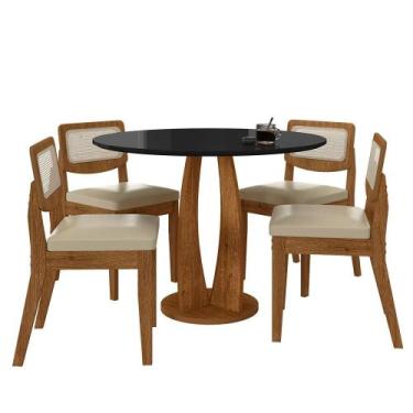 Imagem de Mesa Redonda Camogli 4 Cadeiras Sextavadas Freijó/pto/corin Bege - M.a