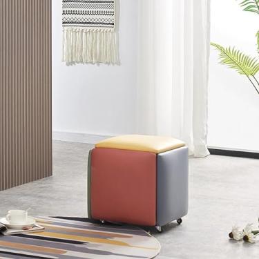 Imagem de 5 em 1 cadeira de cubo otomano de ninho, bancos empilháveis, banquinhos de descanso de pé quadrado de pé de pé, banquinho de pé, banquinhos com rodas para sala de estar, sala de jantar, k, 4