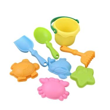 Imagem de YIJU 8x Brinquedos de praia, conjunto de brinquedos de caixa de areia, ferramentas de areia, balde, pá e ancinho para crianças, lembrancinhas de festa, Amarelo