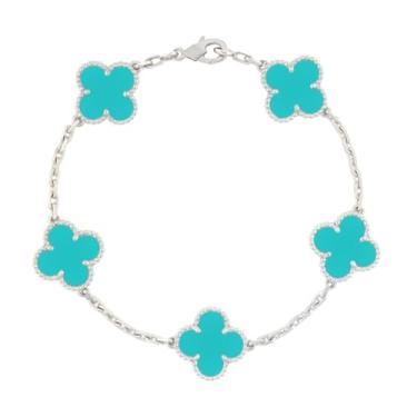 Imagem de Pulseira feminina Trevo 4folhas Alhambra Vintage, semijoia de luxo banhada em ródio branco