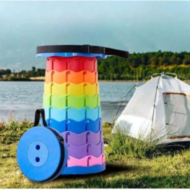 Imagem de Banco Retrátil Colorido Portátil com Alça Banqueta Banquinho Dobrável Ajustável Pesca Camping Caminhada
