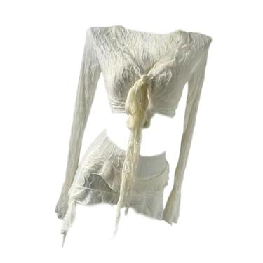 Imagem de Colaxi Conjunto de biquíni feminino, vestido de banho franzido, respirável e leve, roupa de banho para praia, para festas, viagens e férias