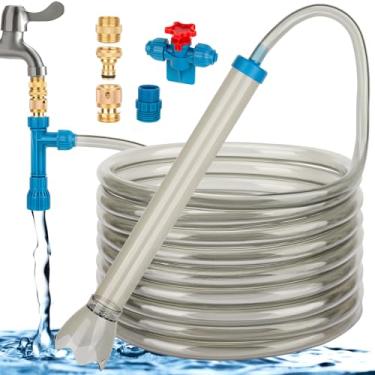 Imagem de fishkeeper Trocador de água a vácuo de cascalho de aquário de 6 m - Torneira ajustável de fluxo universal bomba rápida de sifão com 6 adaptadores, limpador de tanque de peixes sem balde para drenagem