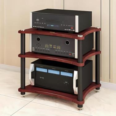 Imagem de Rack de componentes de áudio resistente, suporte de mídia AV grande espaço de armazenamento com pinos de absorção de choque, suporte de leitor de CD de torre de rack de áudio para casa/escritório
